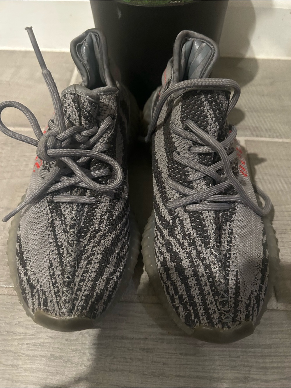 Yeezy Kids Grey Knit Sneakers with Subtle Red Accent